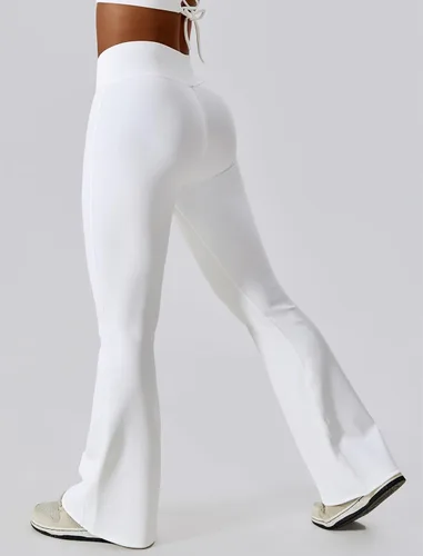Vista 2 de ABOCIW Leggings cruzados acanalados para mujer, corte de bota, cintura alta, pantalones de yoga con control de abdomen, pantalones de trabajo