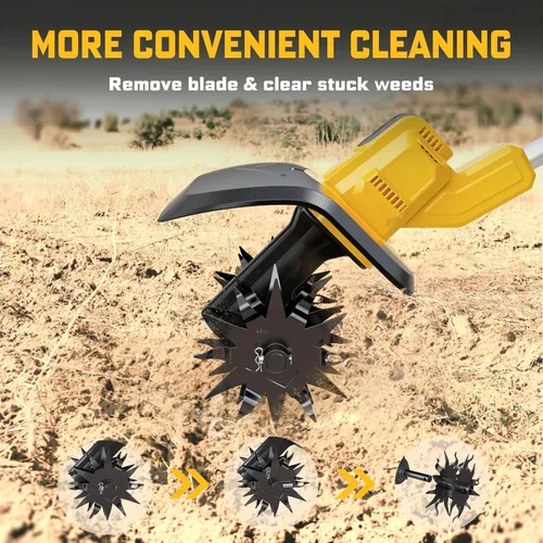 Vista 5 de Cultivador sin cable compatible con batería Dewalt 20V (solo herramienta), cultivador de jardín eléctrico con 360 RPM, ancho de labrado de 9