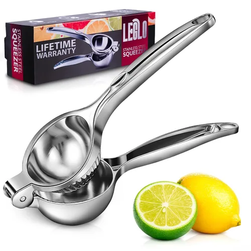 Vista 11 de Exprimidor de limón de acero inoxidable para máximo jugo en segundos, exprimidor de lima de 8.3 x 2.6 pulgadas, resistente y ergonómico, exprimidor