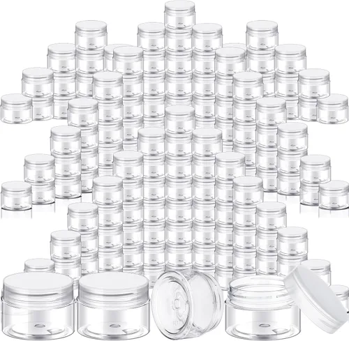 Vista 33 de SATINIOR 100 tarros de plástico con tapas, recipientes pequeños, tapas de boca ancha, pequeños recipientes de plástico para loción, crema, diamantes