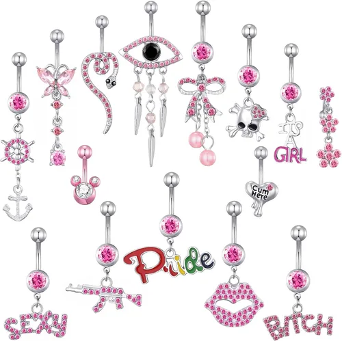 Vista 9 de TAMHOO - Paquete de 15 anillos para ombligo de 14 G de acero inoxidable con circonita cúbica AAA para mujer