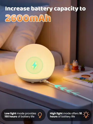 Vista 6 de Luz de huevo para guardería, batería de 2600 mAh con tiempo de funcionamiento de 150 horas, luz cálida de 3000 K y RGB 16 colores, atenuación