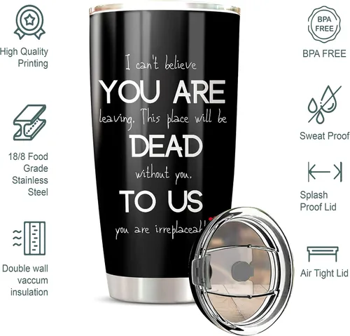 Vista 2 de CHICKOR Vaso térmico de 20 onzas con tapa con texto en inglés "You Are Dead To Us", regalo de despedida para empleados gerentes de trabajo, regalos