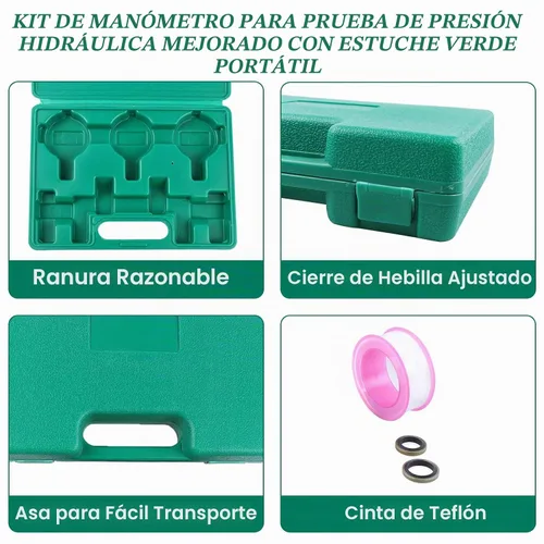Vista 5 de Kit de manómetro hidráulico versión mejorada, 25/40/60 MPa 3 manómetro 6 acoplamiento de prueba, 3 mangueras de prueba, 1 estuche de almacenamiento