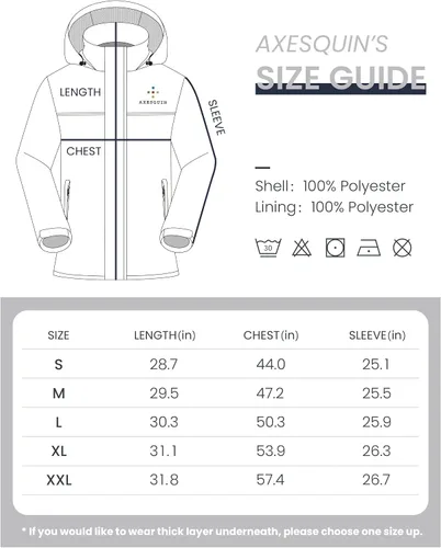 Vista 7 de AXESQUIN Mens Waterproof Rain Jacket with Hood Lightweight Breathable Outdoor Rain Shell Coat