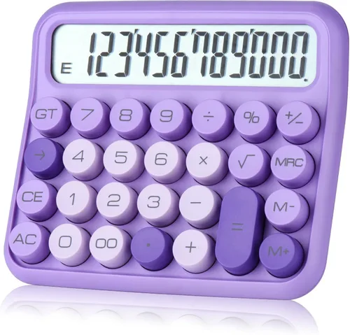 Vista 7 de Interruptor mecánico calculadora rosa de 12 dígitos - Pantalla LCD grande, botones grandes, escritorio, lindo, para uso diario