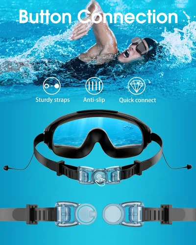 Vista 5 de Gafas de natación con tapones para los oídos, gafas de natación antivaho y anti UV de visión amplia, lentes UV de 3 colores para hombres, mujeres