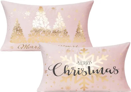 Vista 20 de All Smiles Fundas de Almohadas Decorativas Negras de Navidad Doradas Fundas de Navidad Decoraciones 12X20 Juego de 2 Decoración Interior Hogar