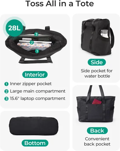 Vista 4 de BAGSMART Bolsa de mano para mujer, bolsa de mano con cremallera, bolsa de trabajo con compartimentos, bolsa de hombro para enfermera, para viajes