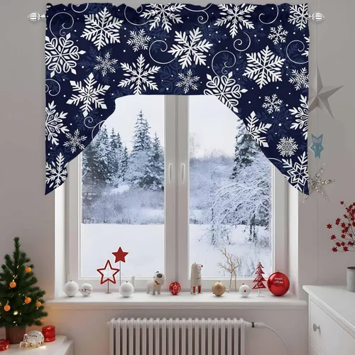 Vista 15 de Cenefa de árbol de copo de nieve, cenefa con dobladillo para barra, paneles de cortina para dormitorio, sala de estar, baño, cafetería, ventanas