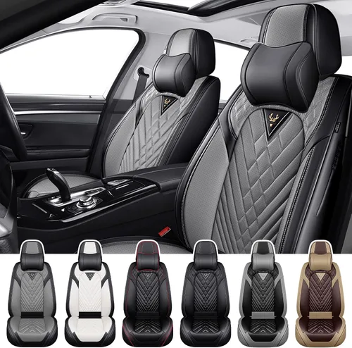 Vista 9 de Fundas de Asiento de Coche para Nissan Murano 2003-2026, Funda de Asiento Completa de Piel Nappa Impermeable, Protector de Asiento Automotriz Gris
