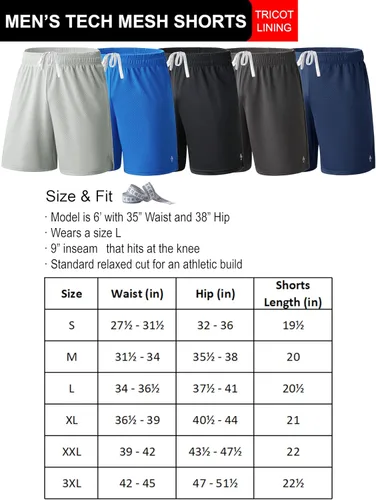 Vista 6 de Liberty Pro Paquete de 5 pantalones cortos deportivos para hombre, pantalones cortos de baloncesto de malla de 9 pulgadas para hombre, pantalones
