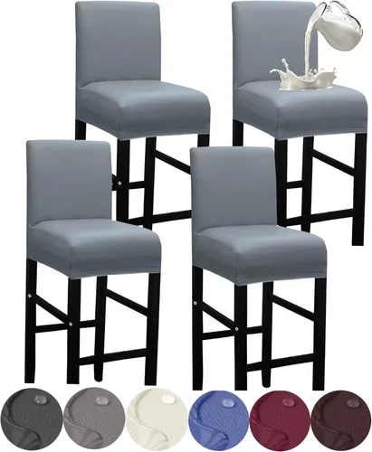 Vista 13 de HFCNMY - 2 fundas elásticas impermeables para taburete de bar con respaldo, fundas para silla de bar con banda elástica, color beige