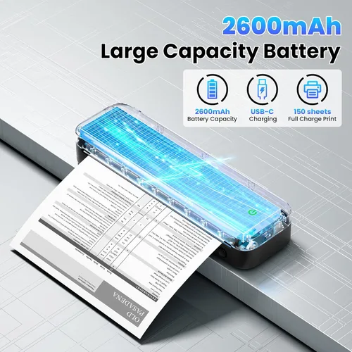 Vista 6 de Phomemo Impresoras Portátiles Inalámbricas para Viajes, M832 Impresora Térmica Bluetooth Sin Tinta Compatible con 8.5'' x 11'' Carta de EE.UU.