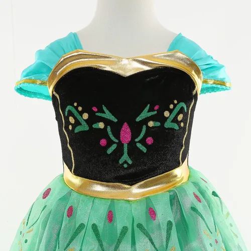 Vista 4 de Disfraz de princesa para niñas, disfraz verde con accesorios para cosplay, Navidad, fiesta de cumpleaños