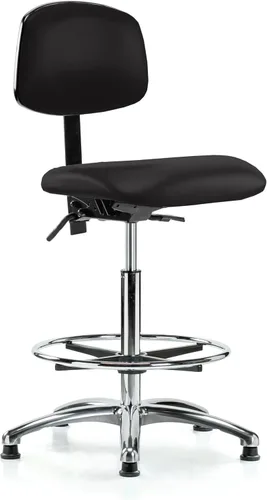 Vista 81 de Perch - Silla de laboratorio con ruedas cromadas con soporte de respaldo ajustable, altura del escritorio de 17 a 22 pulgadas, tela negra