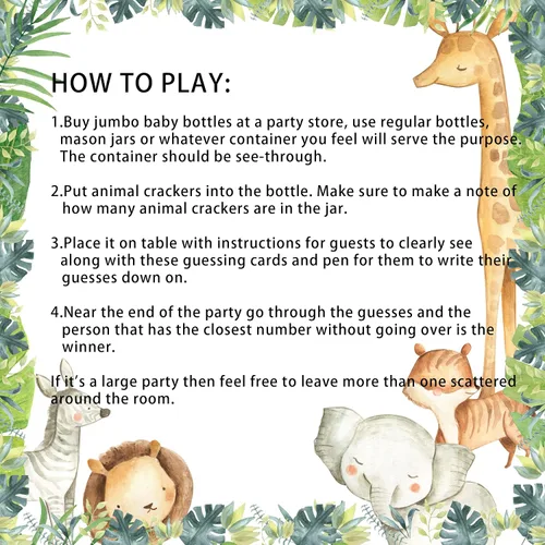 Vista 5 de Celepaty 50 juegos de safari para baby shower, tarjetas de juego Safari Guess How Many Animal Crackers con letrero, juegos de ducha temáticos