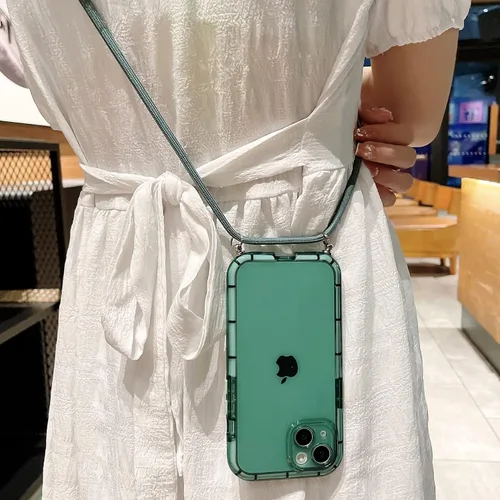 Vista 2 de Funda transparente para iPhone 12 Pro Max con cordón cruzado, delgada, translúcida, a prueba de golpes, suave, con correa de hombro ajustable