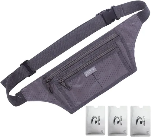 Vista 77 de Bolsa de cintura ultrafino con ranuras c/visualización para tarjeta de crédito, para deportes, aire libre, correr, caminar, viajes.