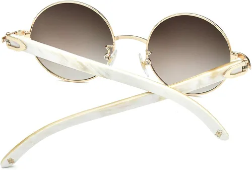 Vista 7 de HEPIDEM Gafas de sol 100 realmente Buffalo Horn hechas a mano para hombres gafas de sol redondas de lujo
