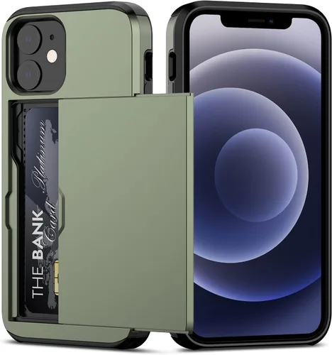 Vista 30 de Nvollnoe Funda para iPhone 11 con tarjetero resistente de protección de doble capa a prueba de golpes, ranura para tarjetas oculta, funda delgada