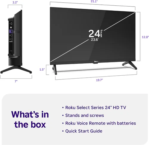 Vista 9 de Roku Smart TV – Serie Select de 24 pulgadas, 720p HD TV – Roku TV con control remoto por voz – Televisión LED de pantalla plana con Wi-Fi