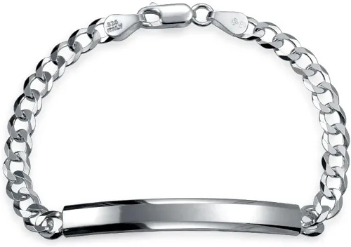 Vista 2 de Unisex Personalize Custom Engrave Miami Cuban Curb Link Slender Sleek Name PlatedID Bracelet For Men Women Teens Engravable Medium 180 Gauge 925