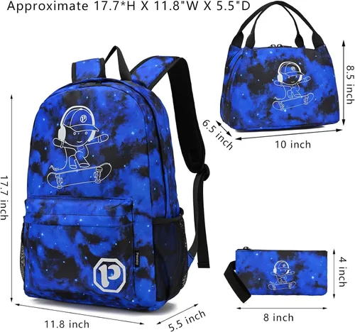 Vista 6 de Mochila escolar para niños, mochila escolar para niños, primaria, primaria, secundaria, con bolsa de almuerzo y estuche para lápices, mochila ligera