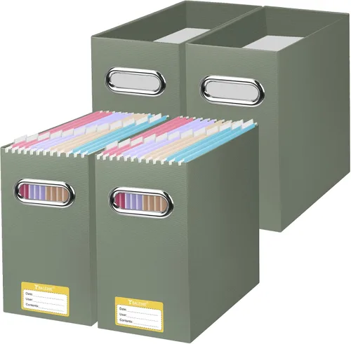 Vista 28 de BALEINE Caja organizadora de archivos, organizador de carpetas de archivos de cartón con asa para tamaño carta, caja de archivos plegable portátil