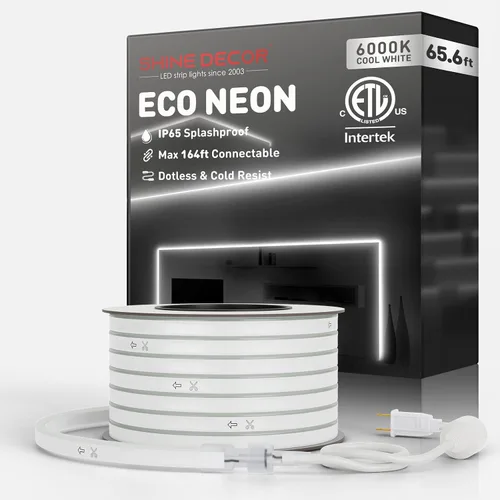 Vista 40 de Shine Decor Tira de luces LED AC 120V, cuerda de neón eco de 120 LED/m sin puntos, conectable y cortable, IP65 impermeable y resistente al clima