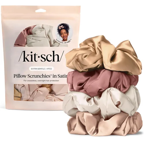 Vista 19 de Kitsch - Coleteros de satén para mujer, bandas para el cabello sin daños, cameo, 5 piezas Wake Up Frizz-Free, No Crease Hair Ties, Softer Than