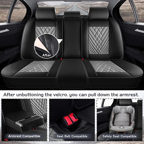 Vista 4 de Fundas de Asiento de Coche para Nissan Murano 2003-2026, Funda de Asiento Completa de Piel Nappa Impermeable, Protector de Asiento Automotriz Gris