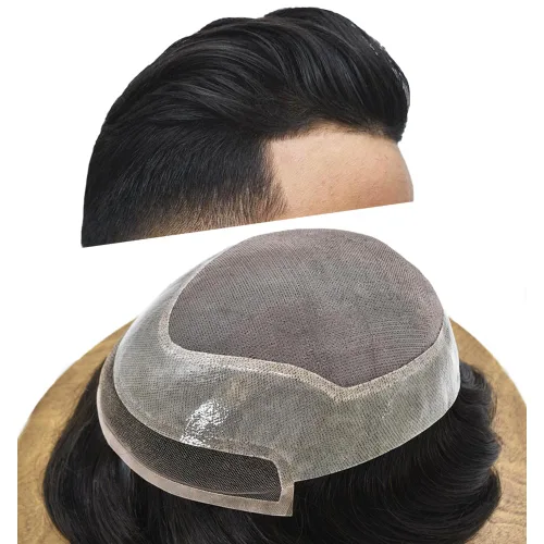 Vista 9 de Tupé para hombres Piezas de cabello humano real para hombres Sistema de reemplazo de cabello para hombres Encaje Toupee Hairpieces para adelgazar