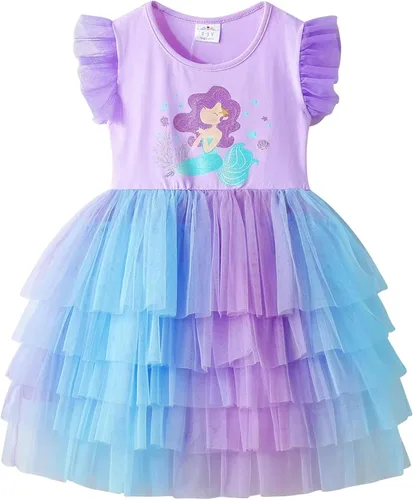 Vista 6 de DXTON Toddler Girls Tutu Dress: Cotton Bodice Layered Tulle Skirt, Mermaid Sparkle Birthday Party Dress for Kids 3–8 Years