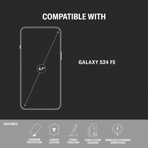 Vista 2 de TORRO Funda compatible con Samsung Galaxy S24 FE 5G – Funda de piel premium tipo cartera con función atril y ranuras para tarjetas
