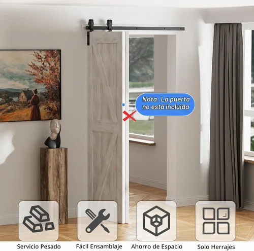 Vista 2 de CCJH - Kit de herrajes para puerta corredera plegable de granero de 30", para 2 puertas, se desliza suave y silenciosamente, riel negro