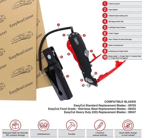 Vista 3 de EasyCut 2000 - Cuchillo utilitario de corte de caja retráctil seguro, rojo, 09638