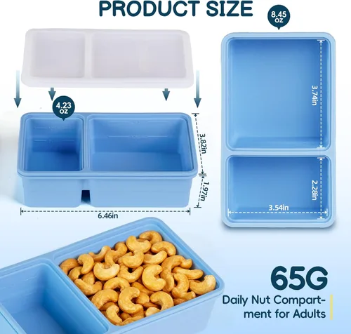 Vista 2 de Paquete de 3 recipientes de silicona con tapas, 12 onzas de doble compartimento reutilizable, caja Bento para niños, cajas de almacenamiento