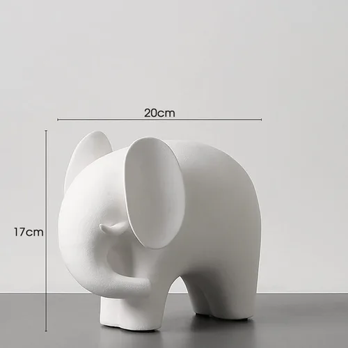 Vista 6 de Decoración de estatua de elefante, figuras de elefante de cerámica simple, decoración creativa para el hogar para sala de estar, estilo moderno