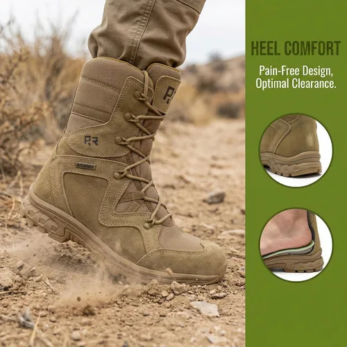 Vista 4 de ROCKROOSTER Colmar Botas de combate tácticas militares para hombre, 8 pulgadas, botas de motocicleta, botas de senderismo ligeras impermeables