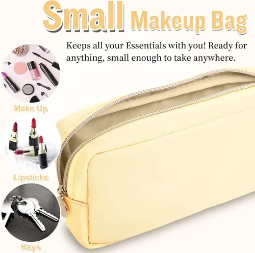 Vista 4 de izuzta Nylon Lager Pequeño Slim Mini Maquillaje Bolsa Organizador, Beige, Viajes