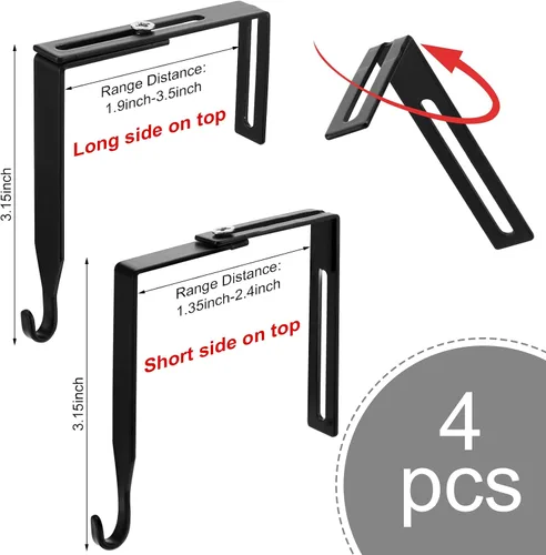 Vista 2 de Amylove 4 ganchos ajustables para cubículos, ganchos universales de metal para cubículos, para colgar puertas, ajustables para adaptarse a paneles