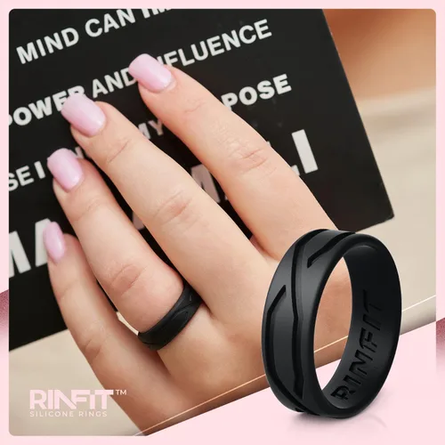 Vista 4 de Anillo de boda de silicona para hombres y mujeres paquete de 4 5 anillas diseño de anillos de goma de silicona cómodo y duradero juego a juego
