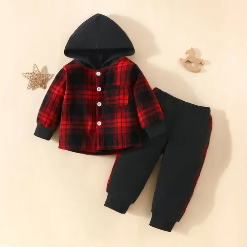 Vista 2 de Conjunto de 3 piezas para niñas pequeñas, de algodón, con botones abiertos, sudadera con capucha y manga larga, con nudo