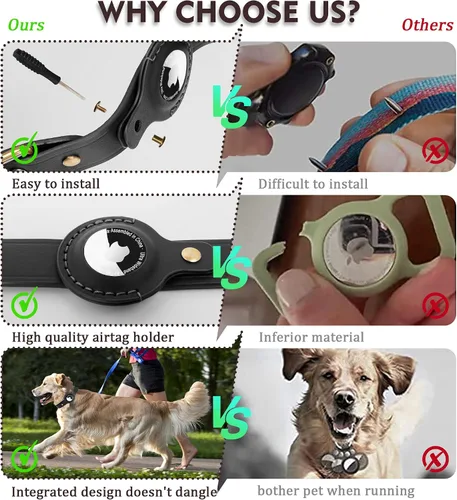 Vista 6 de AirTag Collar de perro – Collar de perro de cuero 100% genuino con soporte Apple AirTag, adecuado para perros pequeños, negro, S, tamaño ajustable