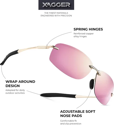 Vista 2 de Xagger Polarized Driving Sunglasses for Men Rimless Metal Frame UV400 Protection Sun Glasses
