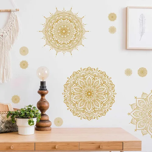 Vista 12 de Kazova Calcomanía de pared de mandala grande, murales artísticos negros para despegar y pegar, calcomanías de mandala boho para dormitorio, sala
