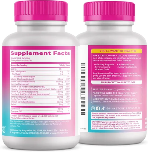 Vista 8 de Pink Stork Gomitas de fertilidad prémium Suplementos de fertilidad para mujeres con CoQ10, mio-inositol + vitaminas prenatales Apoyo a
