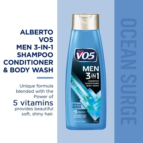 Vista 2 de Alberto VO5 - Champú acondicionador y gel de baño 3 en 1 para hombre, Ocean Surge, 5 vitaminas esenciales A, H, C, B5 y B3 para ayudar a nutrir e