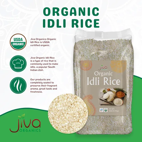 Vista 2 de Jiva Organic Idli Rice - Bolsa de 10 libras, sin OMG, orgánico USDA, vegano, perfecto para Idli y Dosa, arroz parboiled de grano corto